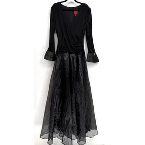 VTG JS Collection Taffeta Maxi Dress Black‎ Gothic Dark Romantic Witchy Size 14